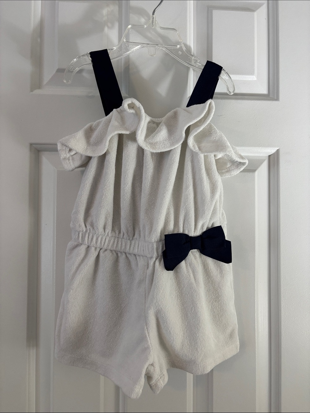 Janie and Jack White Romper with Navy Bow and Straps